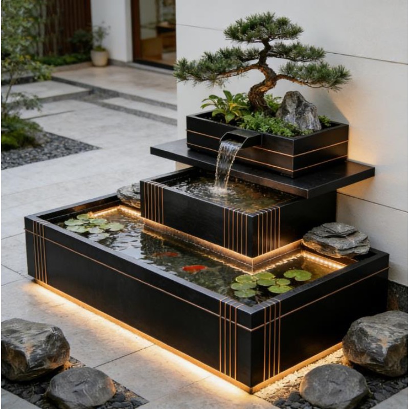 Stainless Steel Waterfall Feat - огляд і ціна Bonsai Garden With Koi Pond